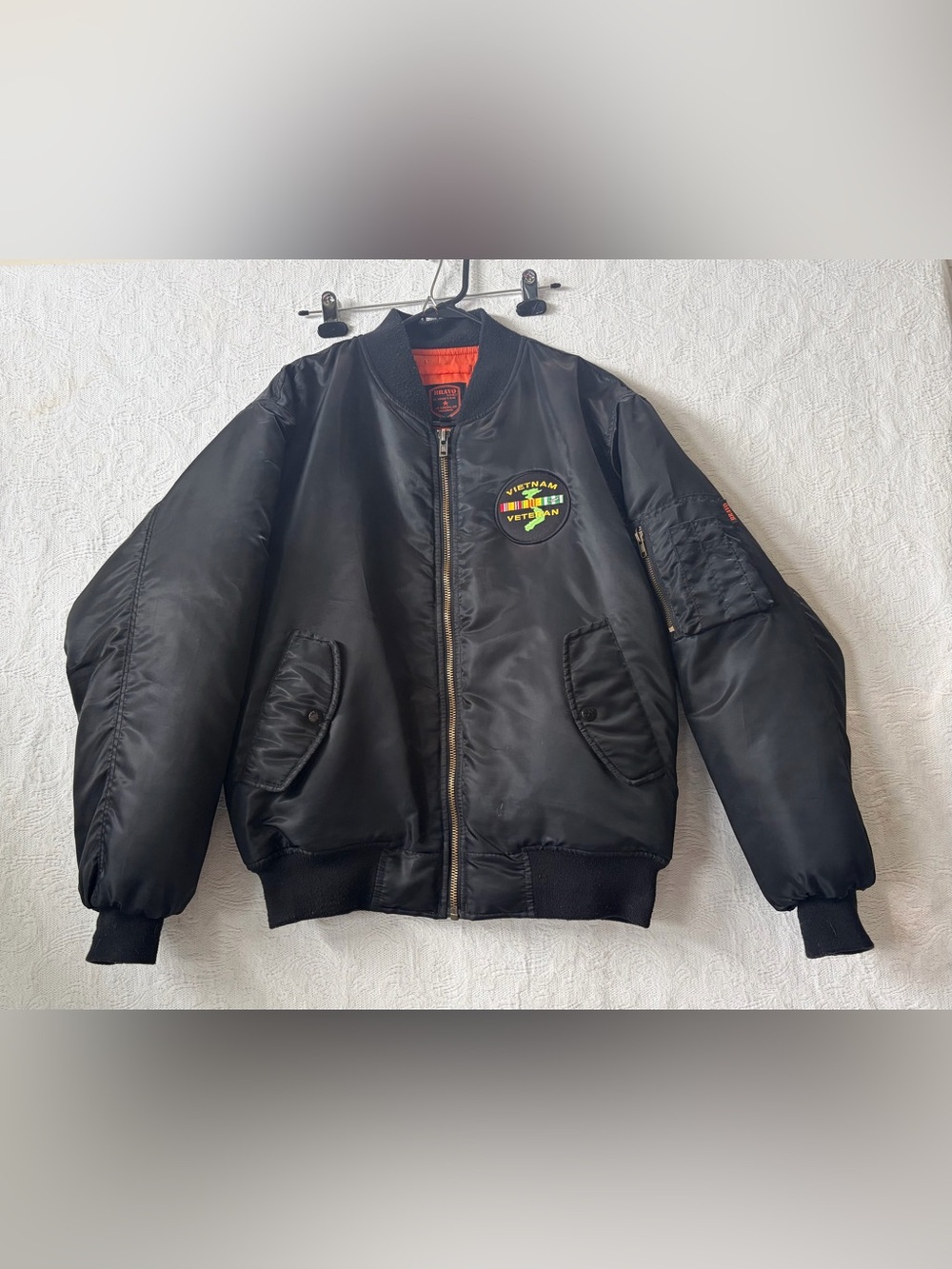Black Bomber Jacket with Vietnam Veteran Patch